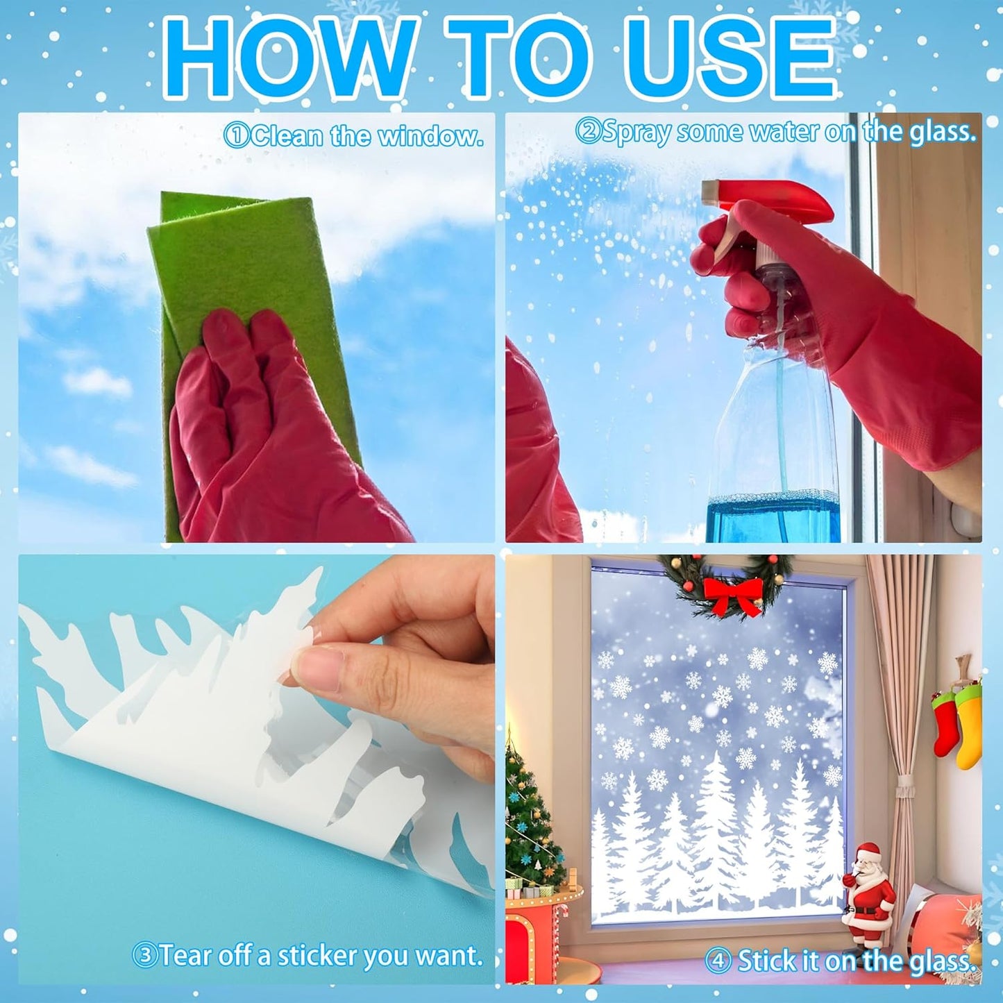 9 Sheets Christmas Window Clings Large Pine Tree Snowflake Window Decals Snowy Xmas Tree Double-Sided Windows Stickers White Winter Forest Trees Windows Decorations for Xmas Party Home Office Glass