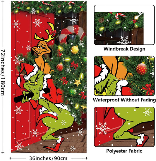 Green Christmas Decorations Door Cover Merry Christmas Door Cover 6 X 3ft Black Buffalo Grid Flag Photography Banner Christmas Xmas Winter Holiday Home Kitchen