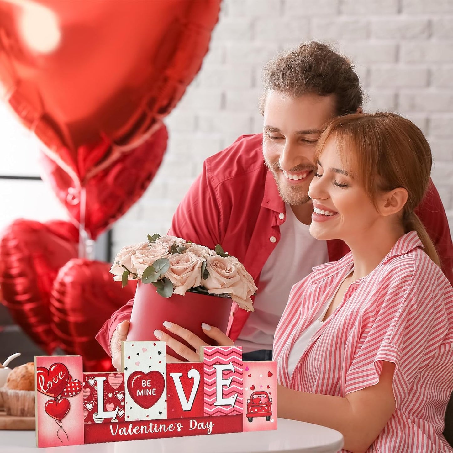 Valentine's Day & St. Patrick's Day Wooden Table Sign - LUCKY LOVE Reversible Tabletop Decor - Rustic Double-Sided Different Theme Irish Farmhouse Table Centerpiece