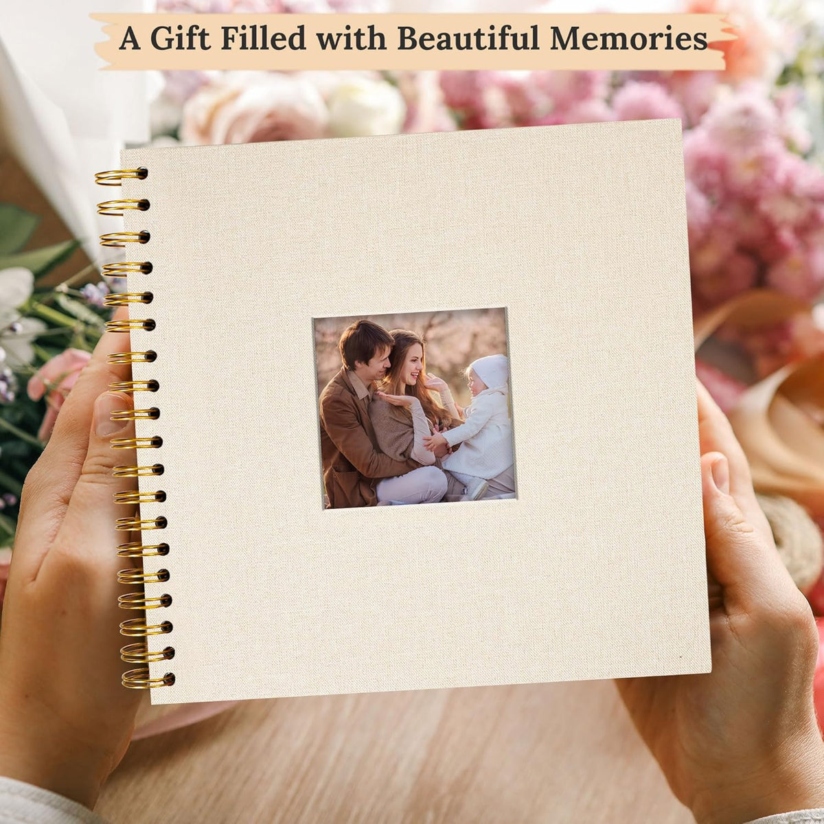 8 x 8 Inch Scrapbook Photo Album Linen Cover, Hardcover Kraft White Pages Memory Book, for Travel Wedding Guest Book Christmas Baby Shower (20 Sheets/ 40 Pages,Beige)