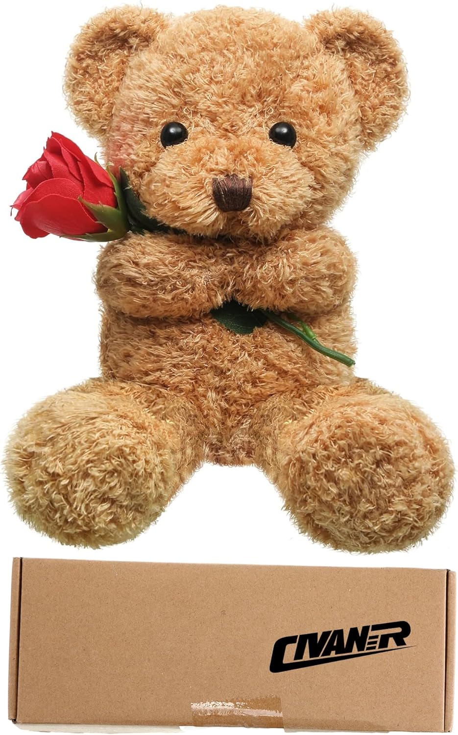 Civaner Valentine Bear Stuffed Animal Gift with Rose Funny Cute Bear Stuffed Animal Plush Gift for Valentine Mother Birthday Wedding Christmas, 11.8 Inches(Beige)