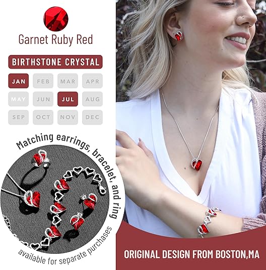 Leafael Valentine's Day Gift Necklaces for Women, Infinity Love Birthstone Heart Crystal Pendant, Birthday Anniversary Jewelry for Wife, Mom, and Her, Silver Plated, 18" + 2" Adjustable Chain