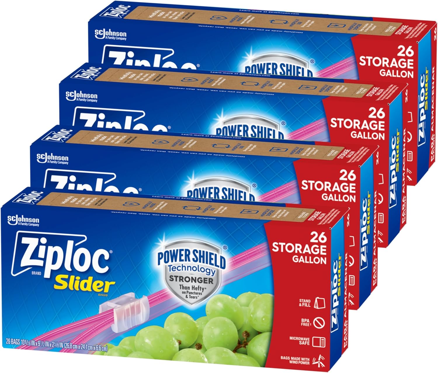 Ziploc Gallon Food Storage Slider Bags, Power Shield Technology for More Durability, 104 Bags Total