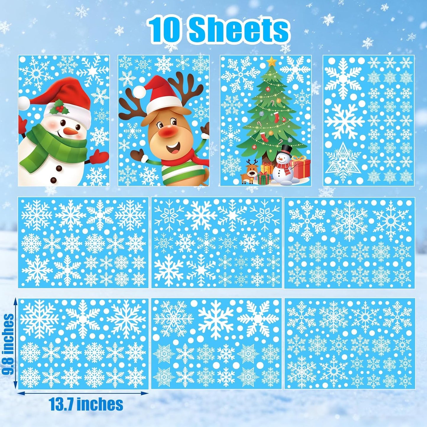449PCS+ Christmas White Snowflakes Window Clings Decal Stickers Ornaments for Winter New Year Xmas Party Supplies Frozen Wonderland Decorations (10 Sheets)