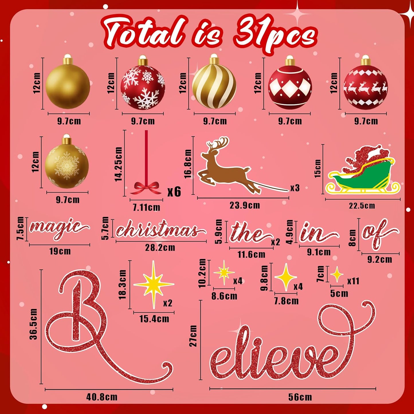 45PCS Christmas Garage Door Decorations Magnets - Believe Santa Reindeer Xmas Holiday Refrigerator Fridge Kitchen Decor