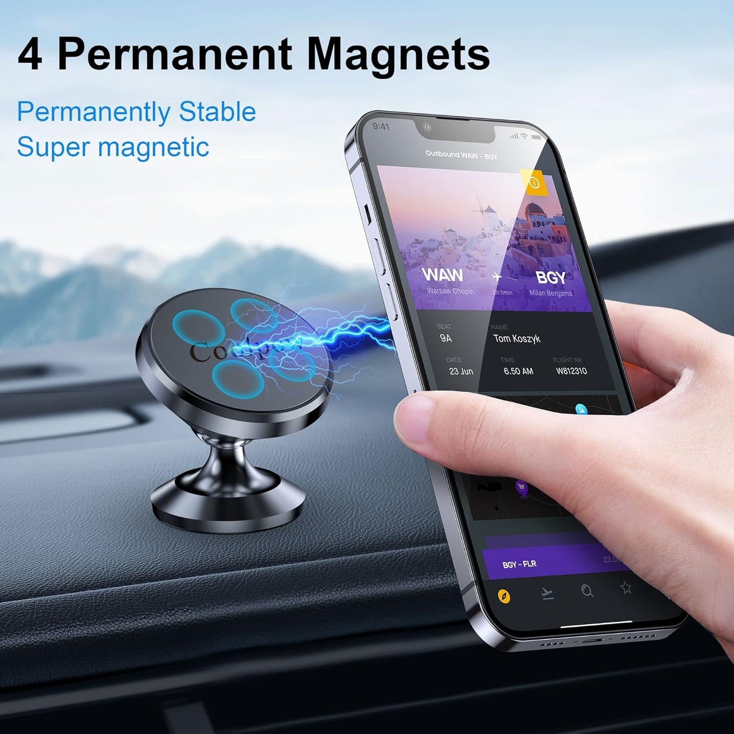 Coolpow 2 Packs Magnetic Phone Holder for car Strong Magnet phone holders for your car phone holder Mount for Car 4 Metal Plate Universal Dash cell phone car mount for iphone Samsung car accessories