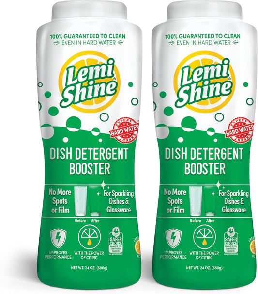 Lemi Shine Dish Detergent Booster, Hard Water Stain Remover, Multi-Use Citric Acid Cleaner 24 oz, Pack of 2