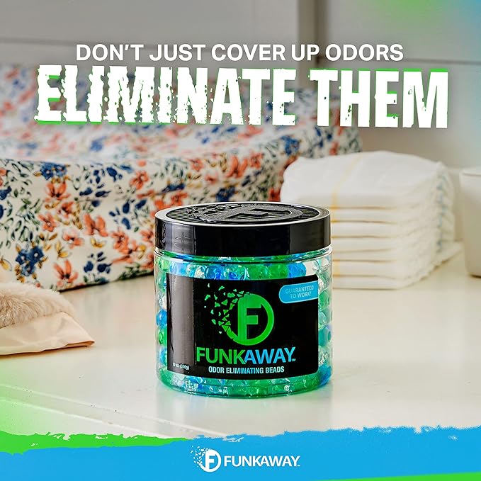 FunkAway Odor Eliminating Beads, 12 oz., Supercharged Odor Absorbing Beads for the House, Car or Gym, Eliminate Smoke, Pet and Bathroom Odors for Long-Lasting Results