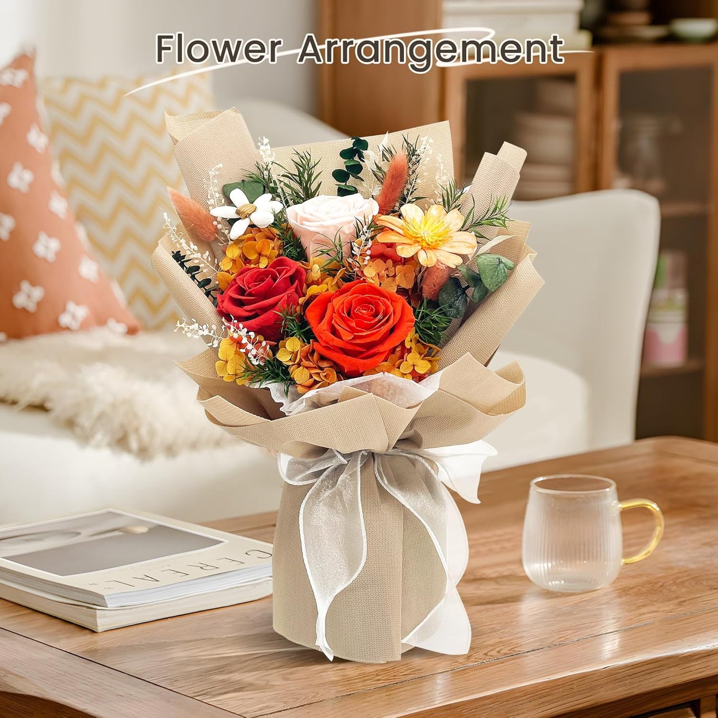 QOEAZY Flowers for Delivery, Preserved Flowers Bouquet with Gift Box, Rose Gifts for Women Mom Grandma