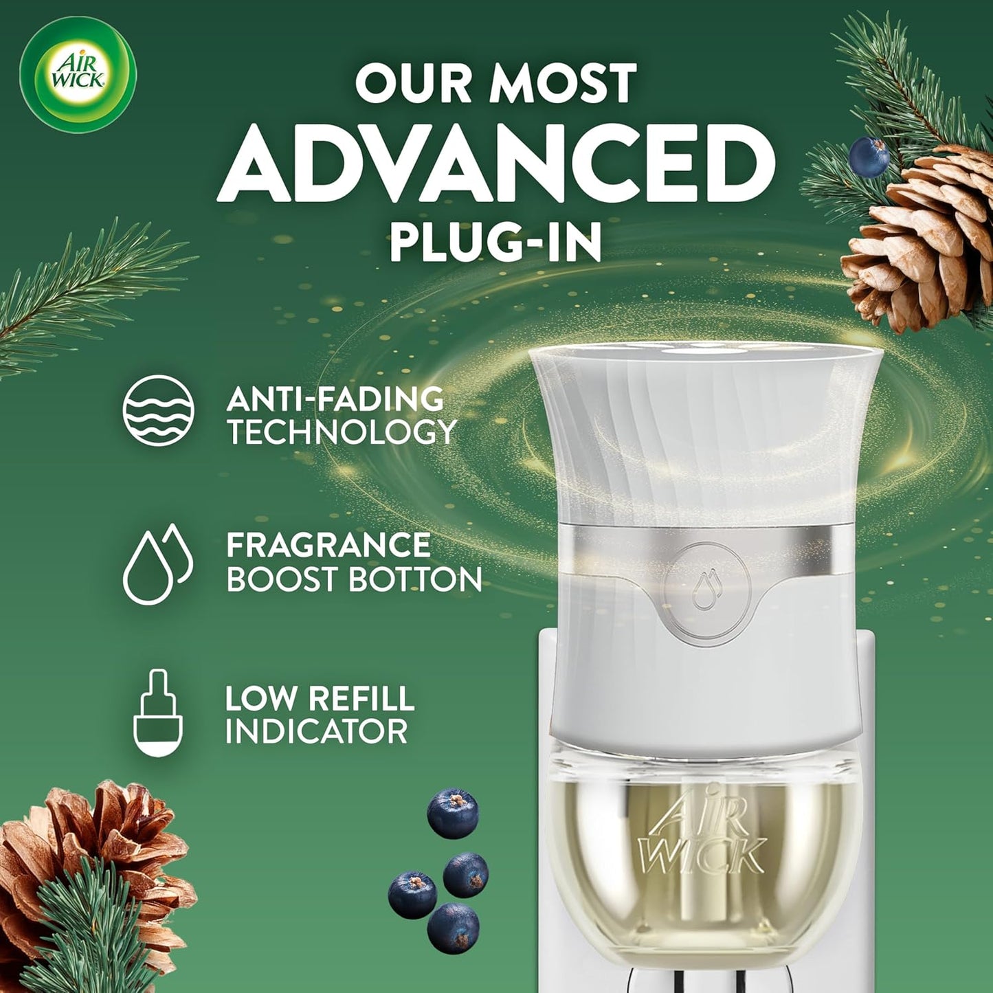 Air Wick Plug in Scented Oil Refill, 5 ct, Fresh Pine and Juniper, Air Freshener, Essential Oils, Fall Scent, Fall decor