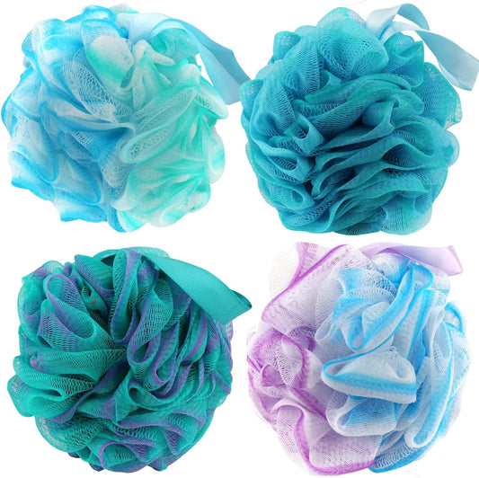Chuya Bath Sponges Loofahs 70 Grams Large Size,4 Pack Shower Sponge Exfoliating Cleaning Bath Loofa Body Scrubber Balls for Women Men Children Washing