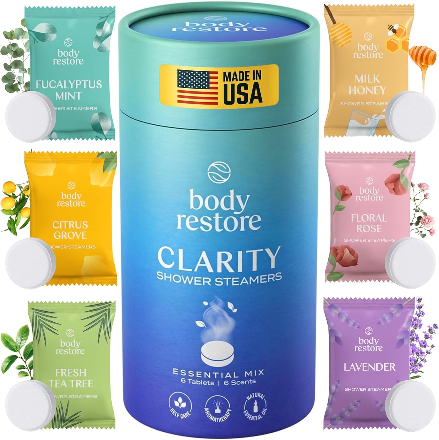 Body Restore Shower Steamers Aromatherapy 6 Pack – Valentines Day Gifts for Her and Him, Birthday Gifts for Women and Men, Relaxation, Stress Relief, Self Care – Clarity