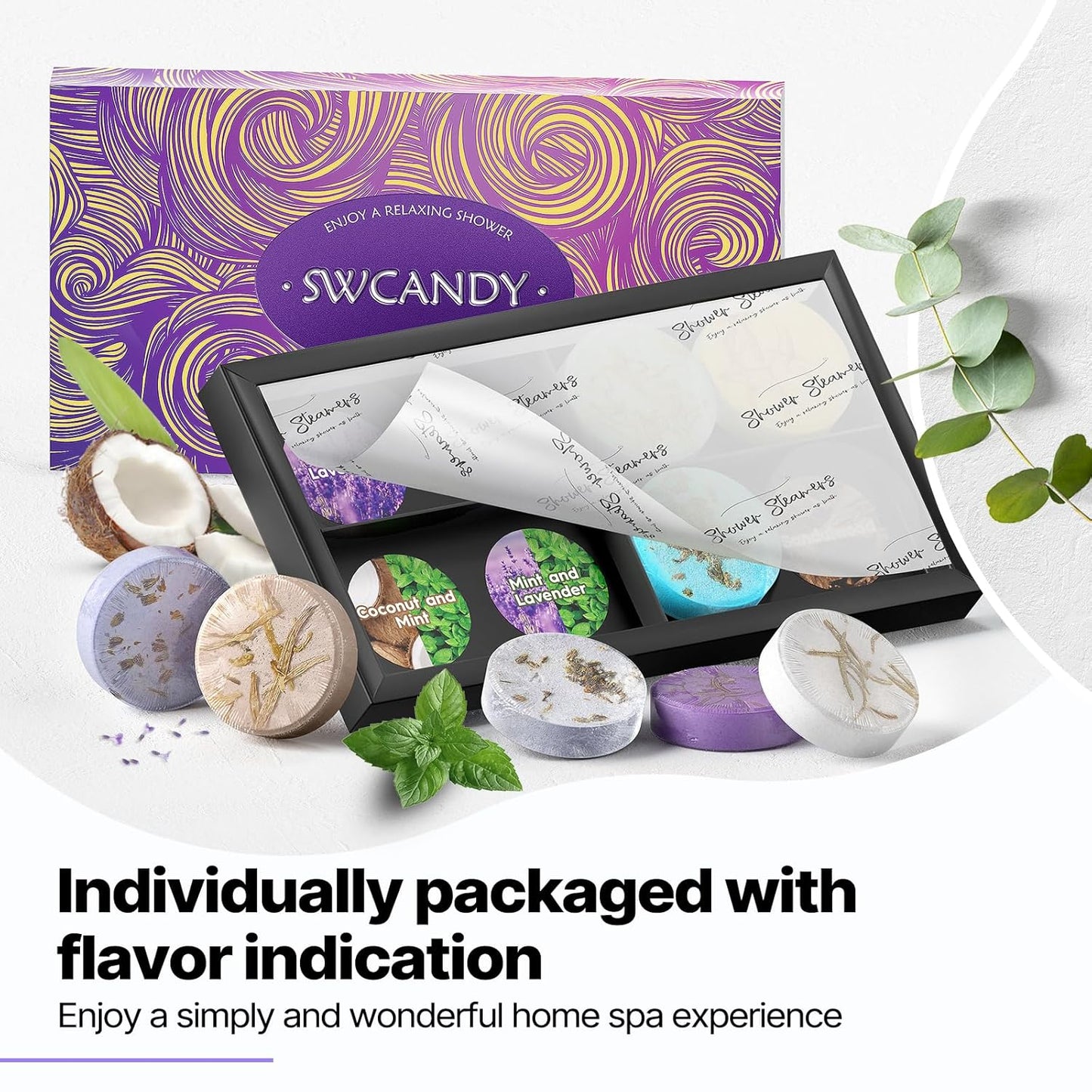 Shower Steamers Aromatherapy Birthday Gifts for Women - SWCANDY 8 Pcs Valentines Day Decorations, Her Mom Adults Men Him Teen Self Care with Natural Essential Oils Relaxation Home SPA Travel Holidays