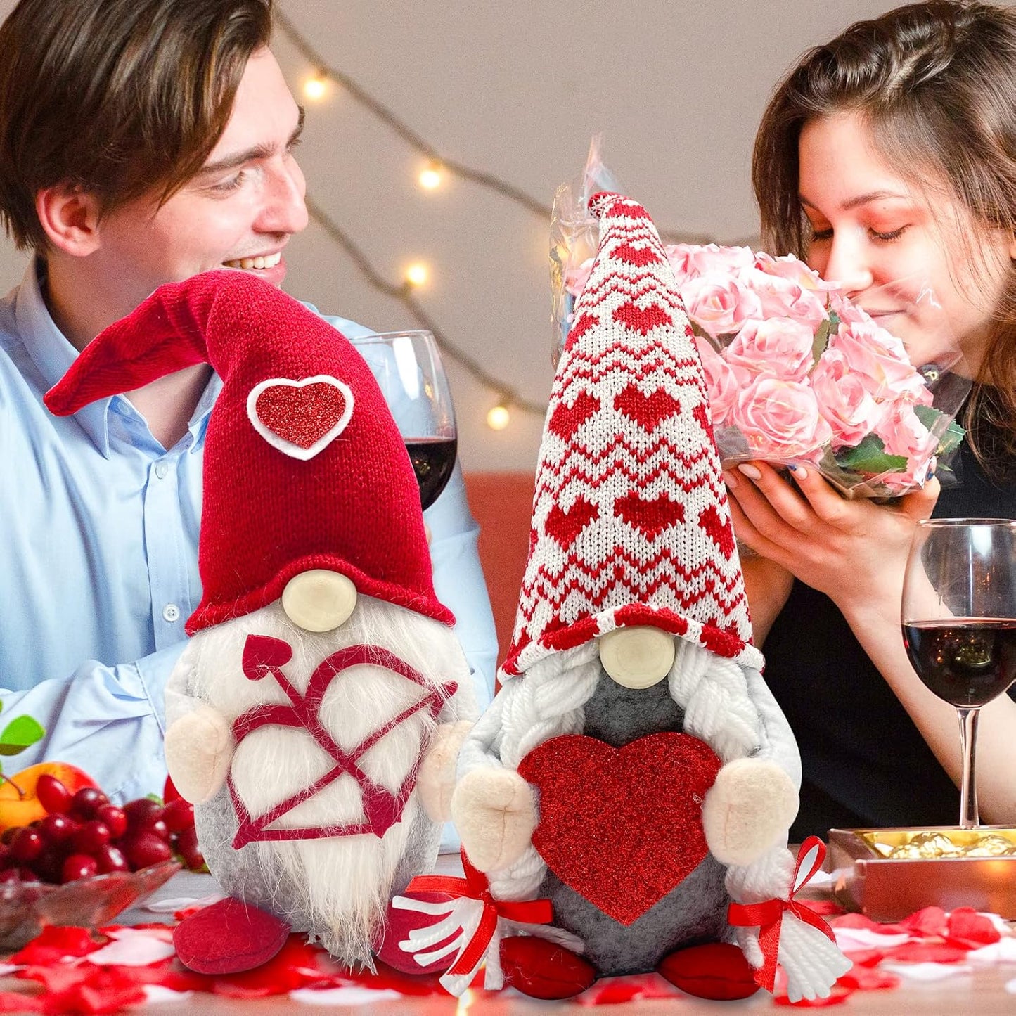 Valentines Day Decor - Valentines Day Decorations - Red Valentine Couple Plush Gnomes Decorations for Home, Office - Valentine's Gifts for Her, Wife, Women - Romantic Anniversary Vday Wedding Gift