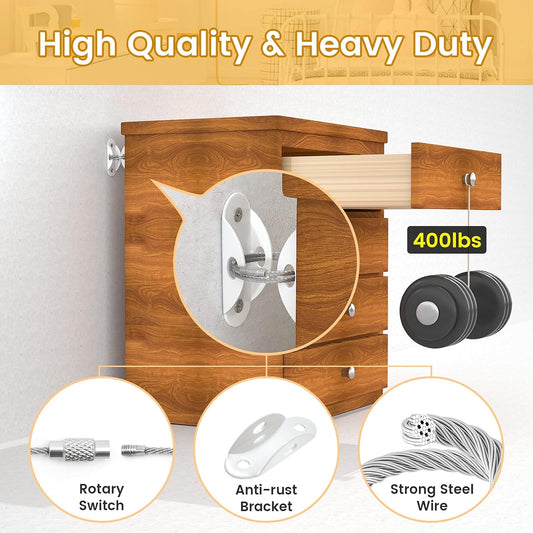 Furniture Anchors (10 Pack) for Baby Proofing, Furniture Straps Anti Tip Furniture Anchor Securing 400 lbs/Keep Baby Pet Safety from Falling Furniture, Metal White Earthquake Straps