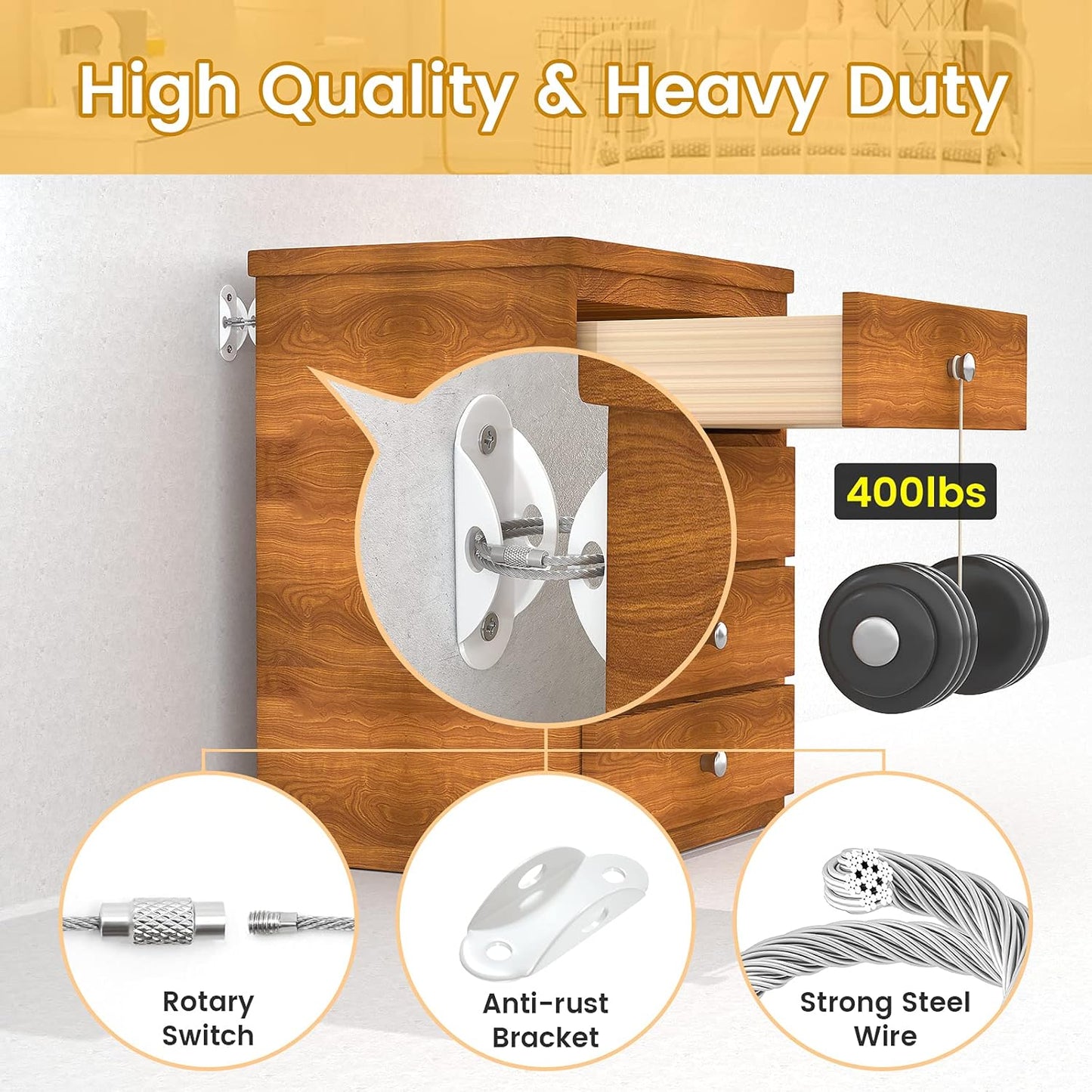 Furniture Anchors (10 Pack) for Baby Proofing, Furniture Straps Anti Tip Furniture Anchor Securing 400 lbs/Keep Baby Pet Safety from Falling Furniture, Metal White Earthquake Straps