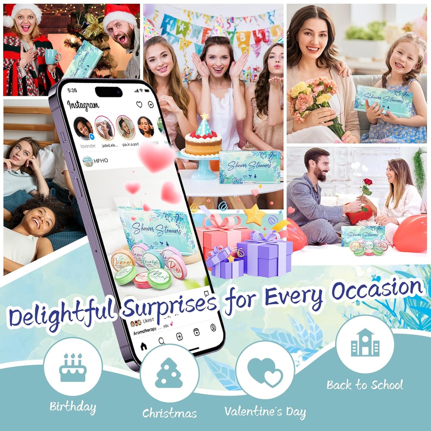 Shower Steamers Aromatherapy 8 Pack - Gifts for Women, Shower Bombs with Essential Oils, Self Care and Stress Relief Stocking Stuffers, Relaxation Birthday Gifts for Women and Men