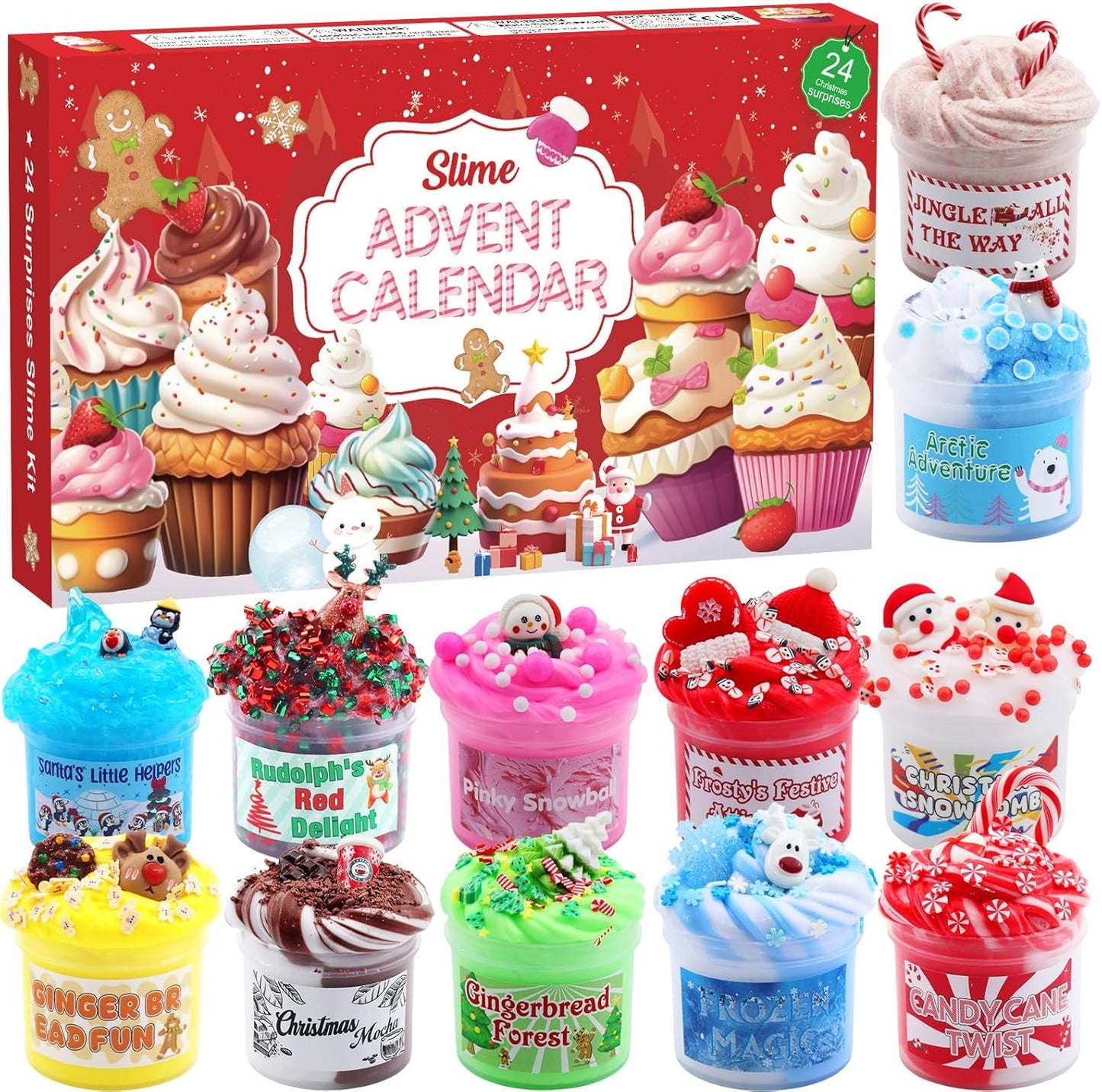 Slime Advent Calendar 2025, Christmas Countdown Calendars 24 Days of Surprises with Different Texture Fluffy Slime Kit Funny Gifts Toy for Toddler Kids Teens Girls 4 5 6 7 8 9 10 11 12 Year Old