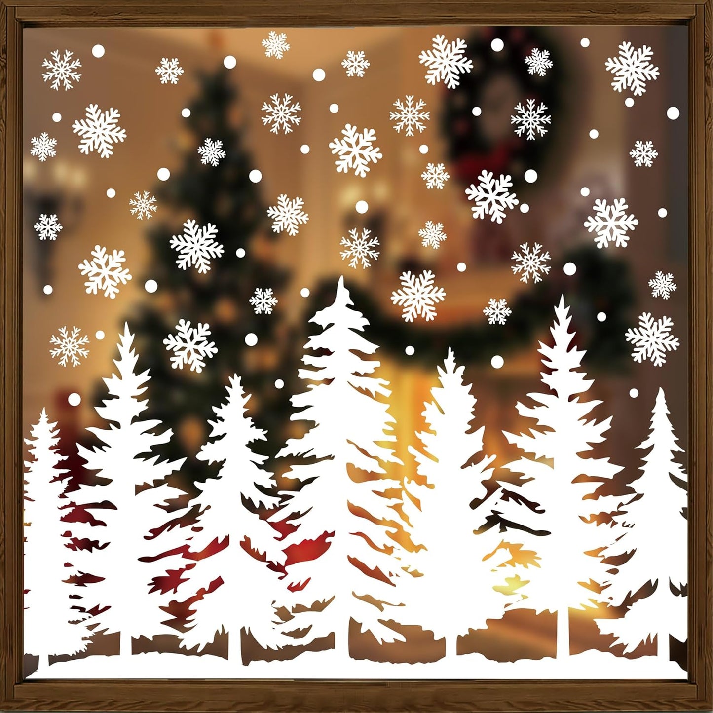 9 Sheets Christmas Window Clings Large Pine Tree Snowflake Window Decals Snowy Xmas Tree Double-Sided Windows Stickers White Winter Forest Trees Windows Decorations for Xmas Party Home Office Glass