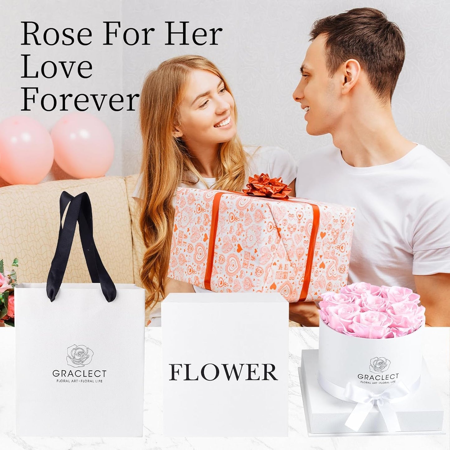 Flowers for Delivery Prime - Preserved Roses in a Box - Forever Flowers, Immortal Roses, Eternal Rose Birthday Gifts for Her, for Mom - Pink Rose