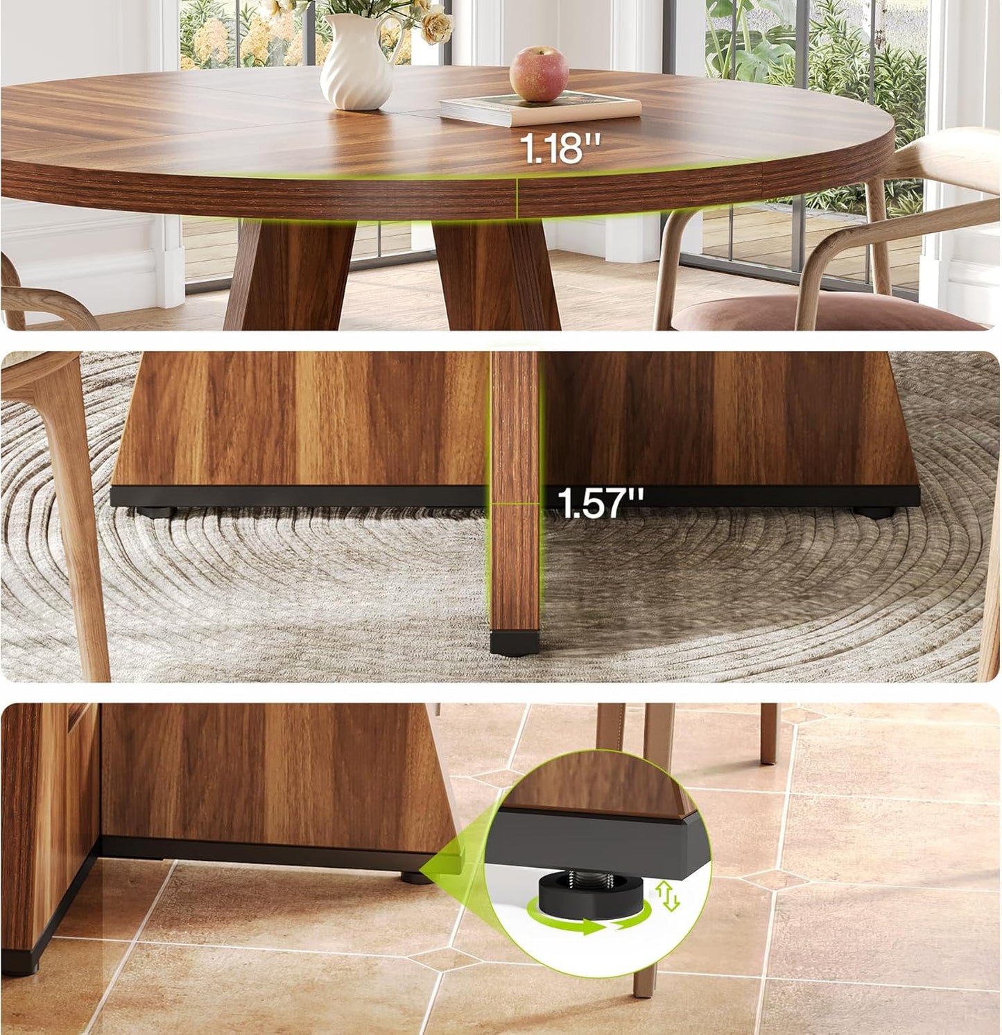 LITTLE TREE Round Dining Table for 4-6 People, 47 Inches Dining Room Table with Wooden Pedestal Base, Brown Dinner Tables, Circle Kitchen Tables for Dining Room, Kitchen, Living Room(Table Only)