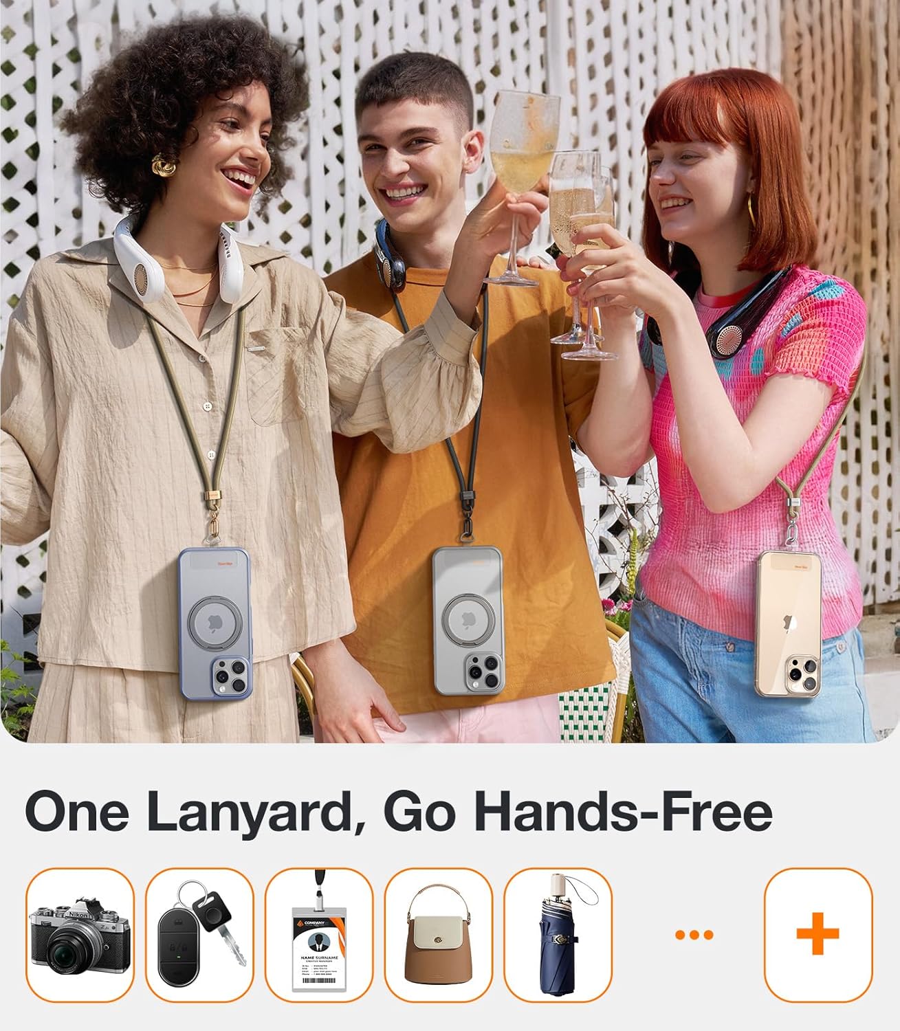 TORRAS Phone Lanyard Crossbody with 2 Phone Tabs, Adjustable Anti Theft Phone Strap for All Phones, Premium Metal Buckles, Skin-Friendly, Universal Cell Phone Neck lanyard for Travel Essentials, Black