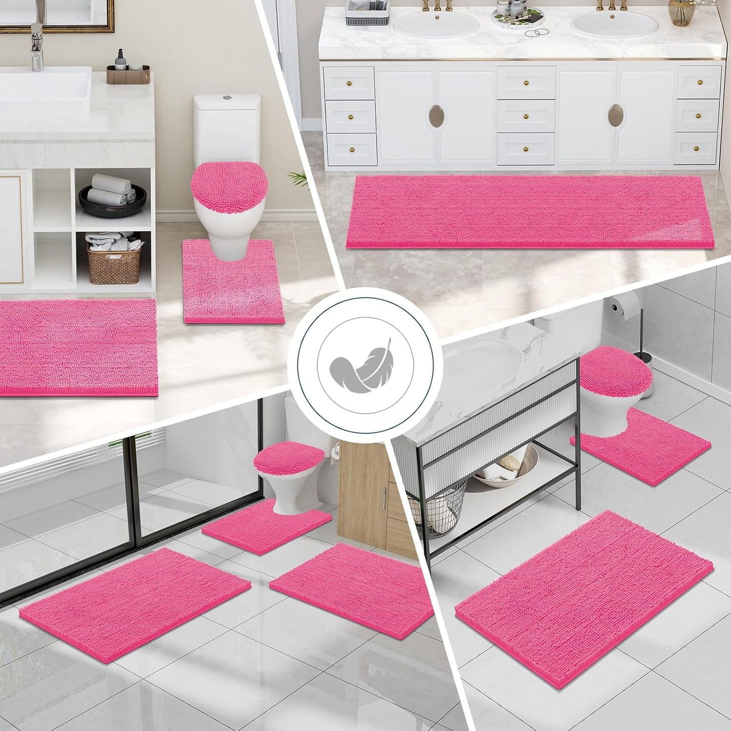 Smiry Luxury Chenille Bathroom Rugs 30x20, Extra Soft and Absorbent Shaggy Bath Mat, Machine Washable, Non-Slip Plush Carpet Runner for Tub, Shower, and Floor, Home Decor Accessories, Black