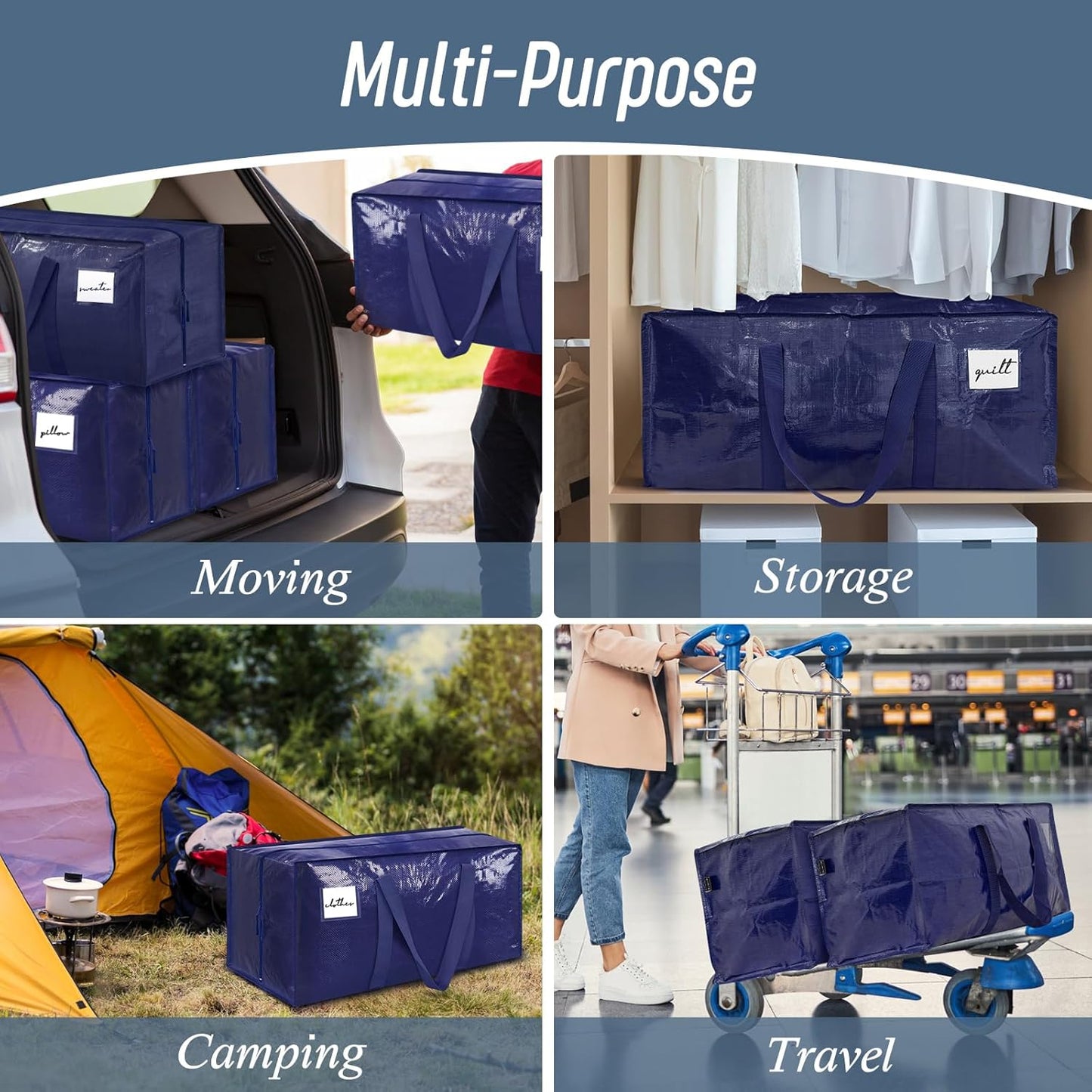 Fygrip 6-Pack Extra Heavy-Duty Large Moving Bags – Waterproof Storage Totes with Reinforced Zippers & Handles