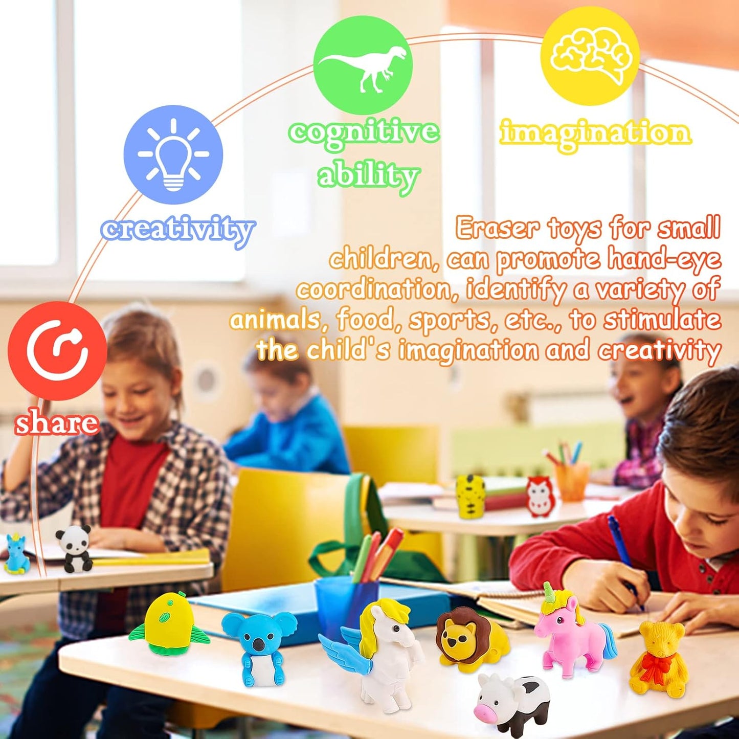 60Pcs Animal Erasers Desk Pets for Kids Animal Pencil Erasers Bulk Puzzle Eraser Toys Gifts for Classroom Prizes,Game Reward,Treasure Box,Easter Egg Fillers,Goodie Bag Stuffers,Party Favors