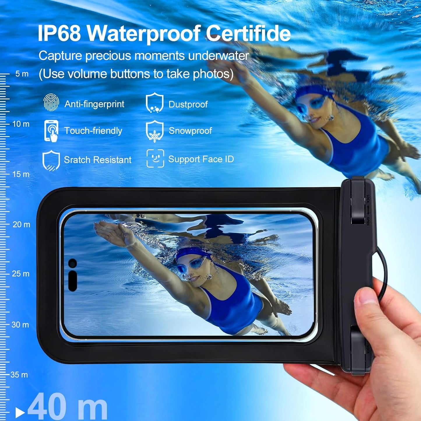 5 Pack Multicolor Universal Waterproof Phone Pouch, Phone Waterproof Case Dry Bag (Protection Level: IP68) Outdoor Sports for Apple iPhone,Samsung,and More(Black,Blue,Pink,Orange,Green)