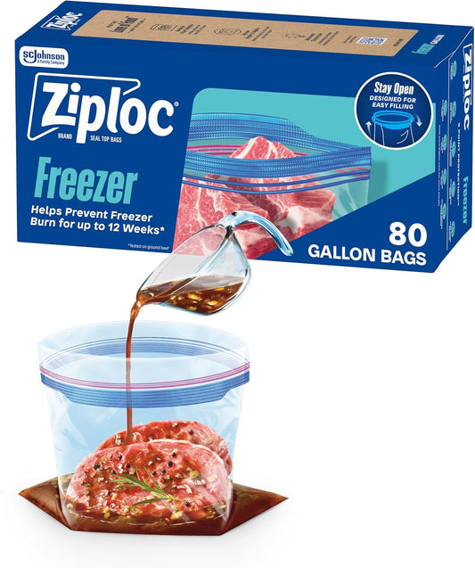Ziploc Gallon Food Storage Freezer Bags, Stay Open Design, Easy to Fill, 80 count