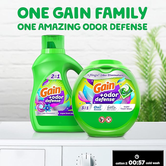 Gain Flings Laundry Detergent Pacs, 112 Count, Super Fresh Blast Scent, with Odor Defense, HE Compatible, with Febreze and Oxi