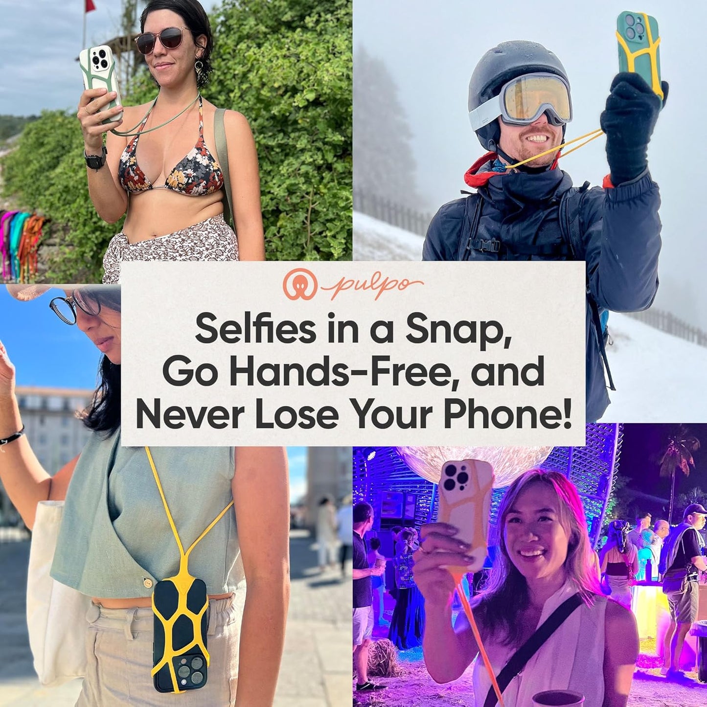 Pulpo Safety Cell Phone Lanyard Black Fits Smartphones 6.1" to 6.8” - Anti Theft Phone Strap for Men & Women, Lanyards for Phones, Hiking Phone Holder & Cellphone Lanyard, Silicone Crossbody Straps