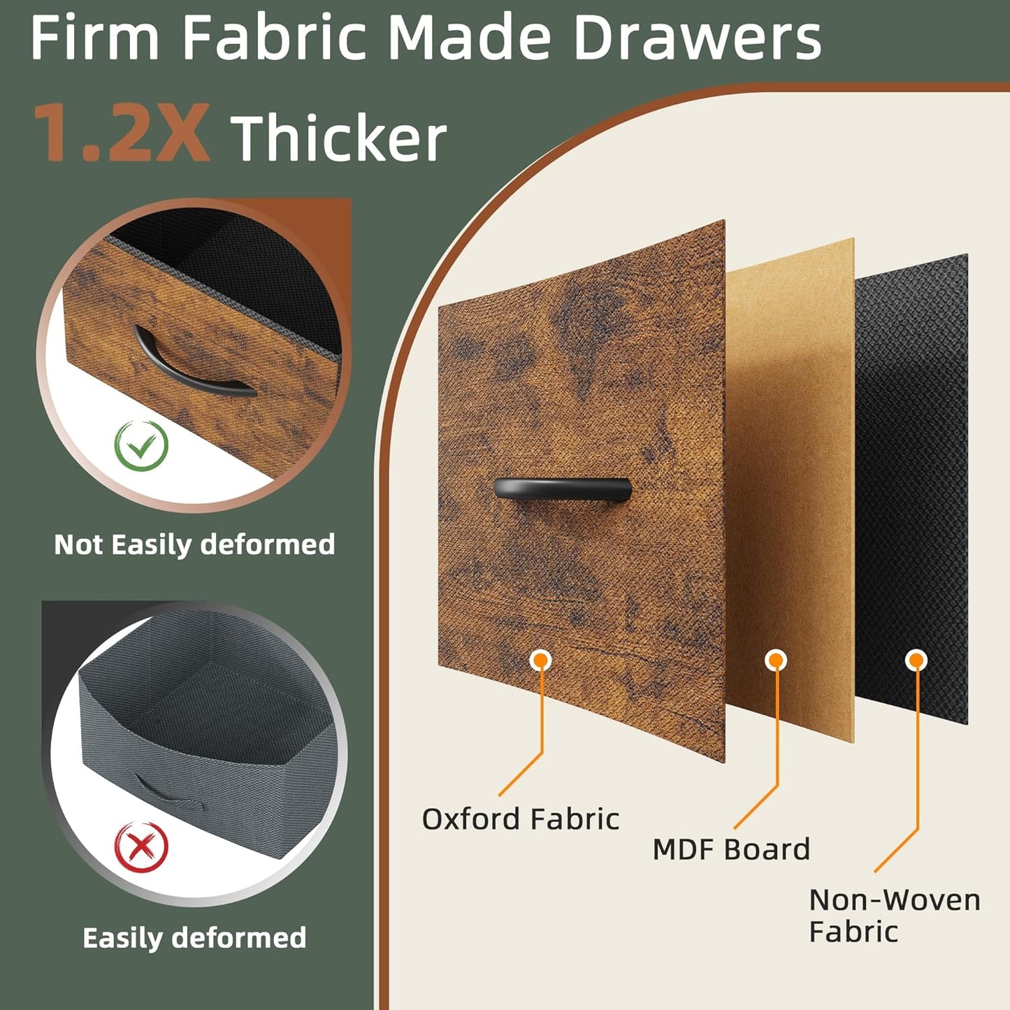 Small 3 Drawer File Cabinet with Charging Station, 45''H, 3-Tier Filing Cabinet for Home Office, 11''*16'' for Small Printer, Fabric Drawer Fits Letter/A4, Tall Printer Stand, Rustic Brown