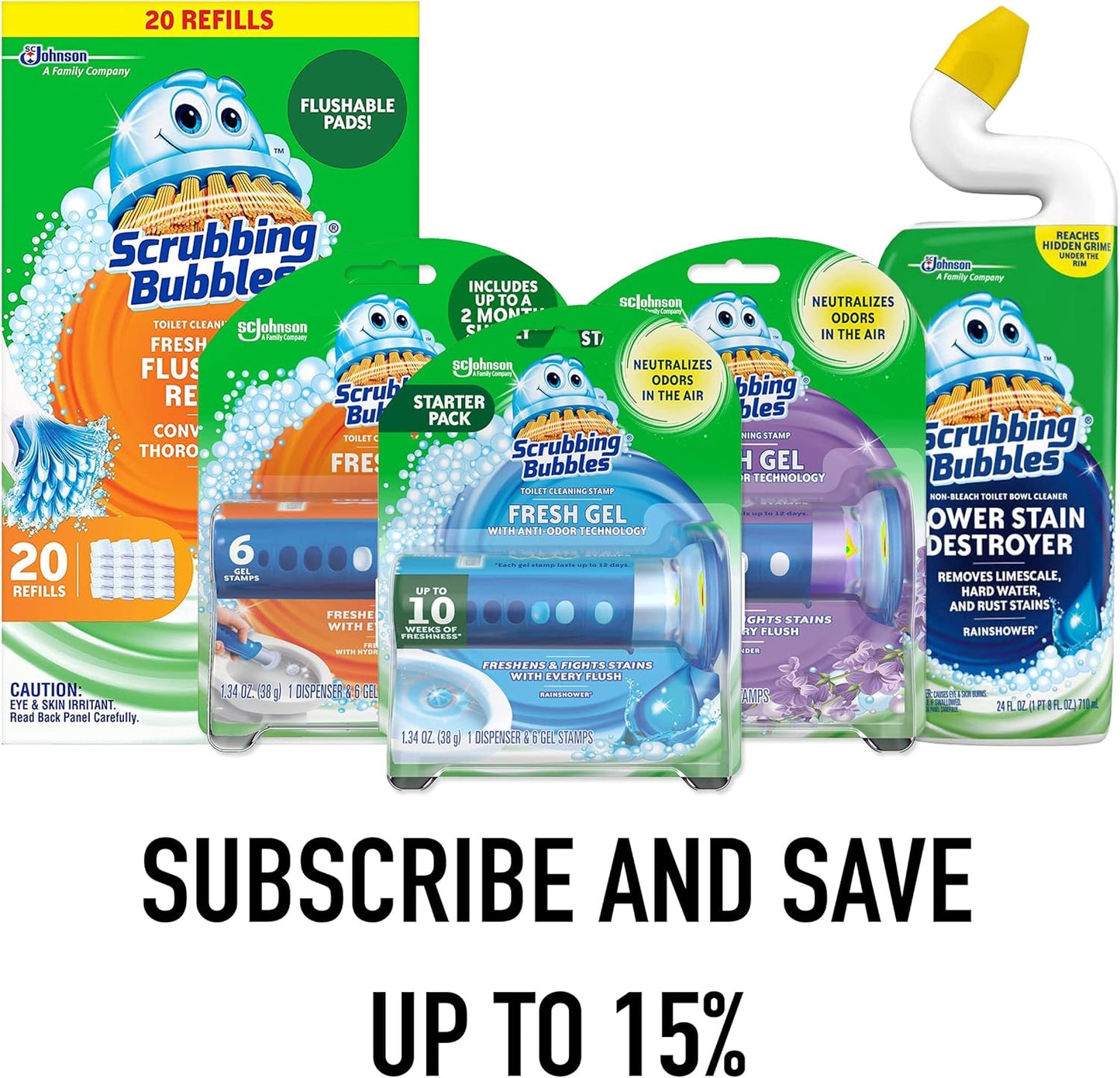 Scrubbing Bubbles Fresh Gel Toilet Bowl Cleaning Stamps, Helps Keep Toilet Clean and Helps Prevent Limescale & Rings, Lavender Scent, 1 Dispenser with 6 Fresh Gel Stamps