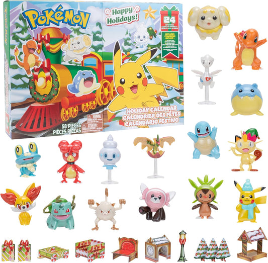 Pokémon 2025 Holiday Christmas Advent Calendar 24 Piece Gift Playset - Officially Licensed - Includes 2" Pikachu, Bulbasaur, Charmander & More - 16 Toy Figures & 8 Accessories - Kids, Boys, Girls - 4+