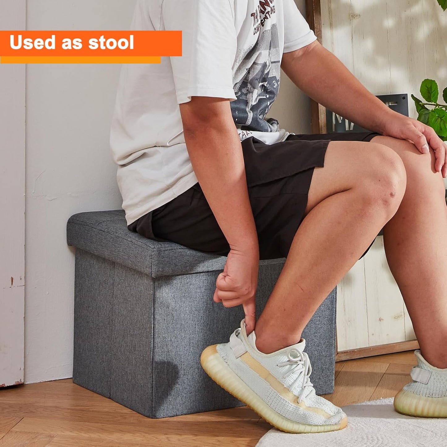 ALASDO Storage Ottoman Footrest Stool Small Ottoman with Storage Foldable Ottomans Foot Rest Footstool Bench for Living Room 17x13x13inches Grey