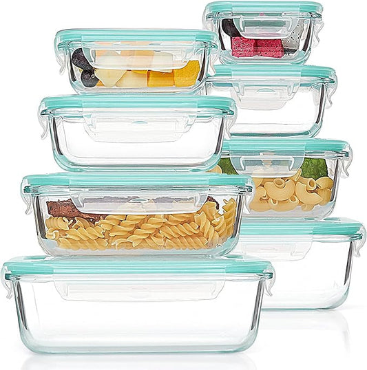 Vtopmart 8 Pack Glass Food Storage Containers with Airtight Lids, Glass Meal Prep Containers, Lunch Office Meal for Microwave, Oven, Freezer and Dishwasher, BPA Free