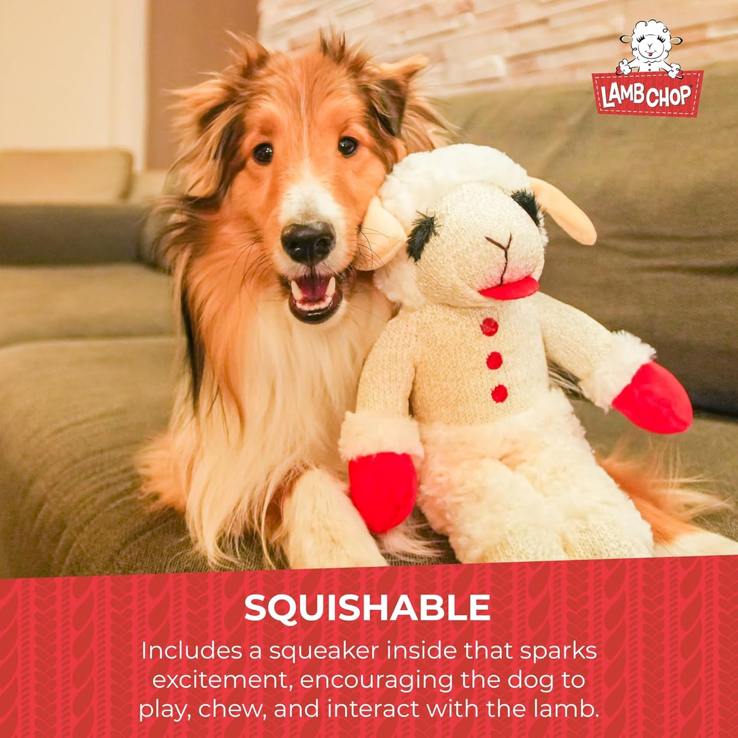 Multipet Lamb Chop Dog Plush Toy - Squeaky Toy for All Dogs - Extra Soft Plush - Stuffed Animal Dog Toy for Cuddling & Playing - Jumbo Pet Toy (24", Cream)