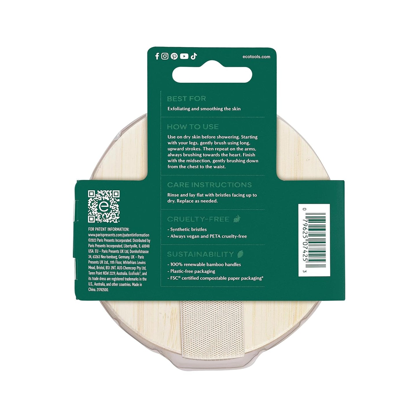 EcoTools Dry Body Brush, Cruelty-Free Bristles Exfoliate & Smooth Skin, Dry Brushing Removes Flaky Skin, May Help Improve Circulation & Tone, Eco-Friendly Skincare Tool, Vegan & Cruelty-Free, 1 Count