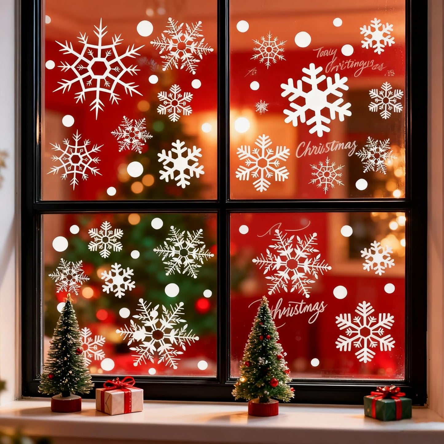 360Pcs Snowflake Christmas Window Clings, Static Christmas Window Stickers Creative White Decorations Winter Xmas Decals Party Supplies(8-Sheet)