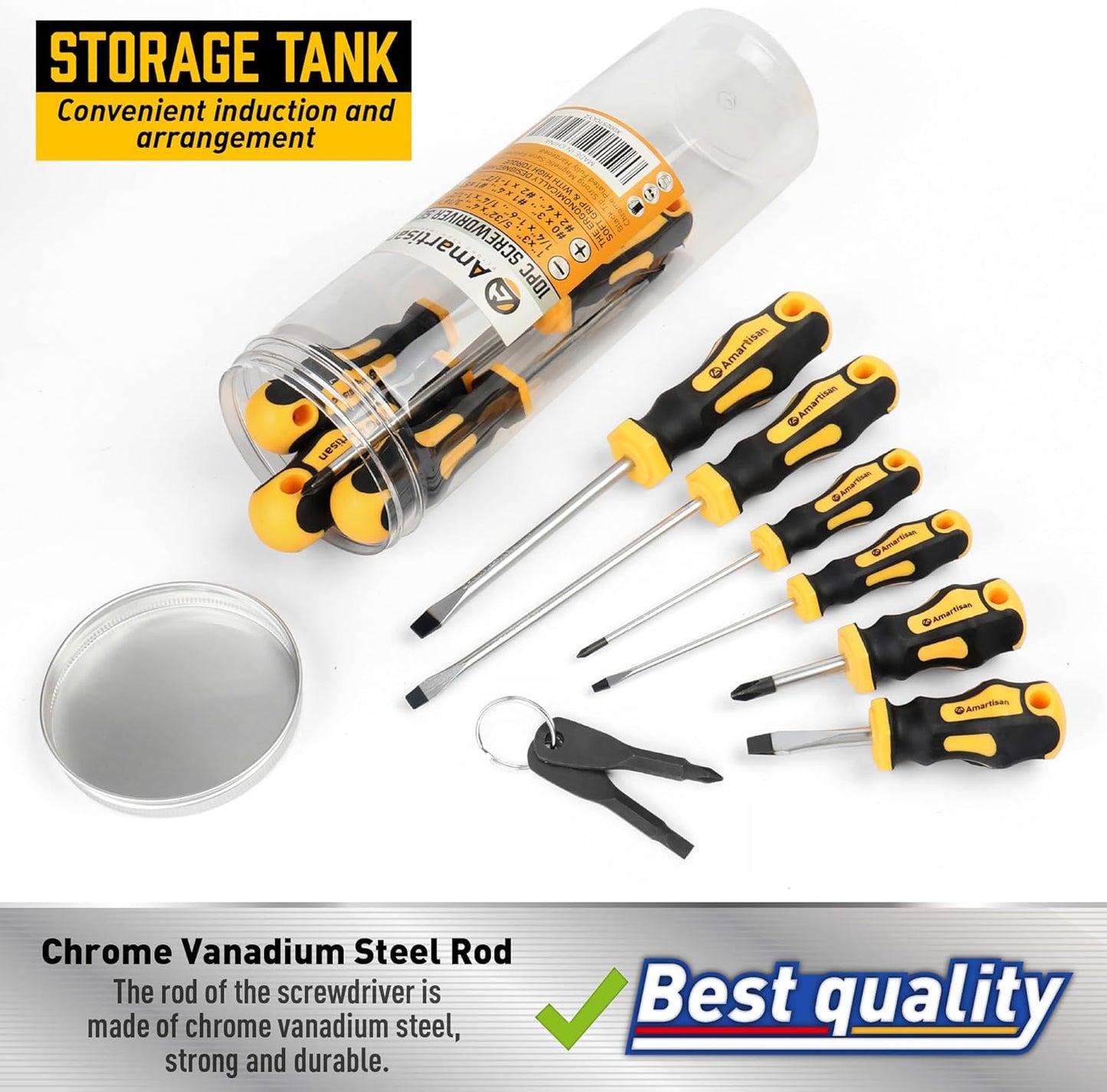 Amartisan 10-Piece Magnetic Screwdrivers Set, 5 Phillips and 5 Slotted Tips Professional Cushion Grip Screwdriver Set