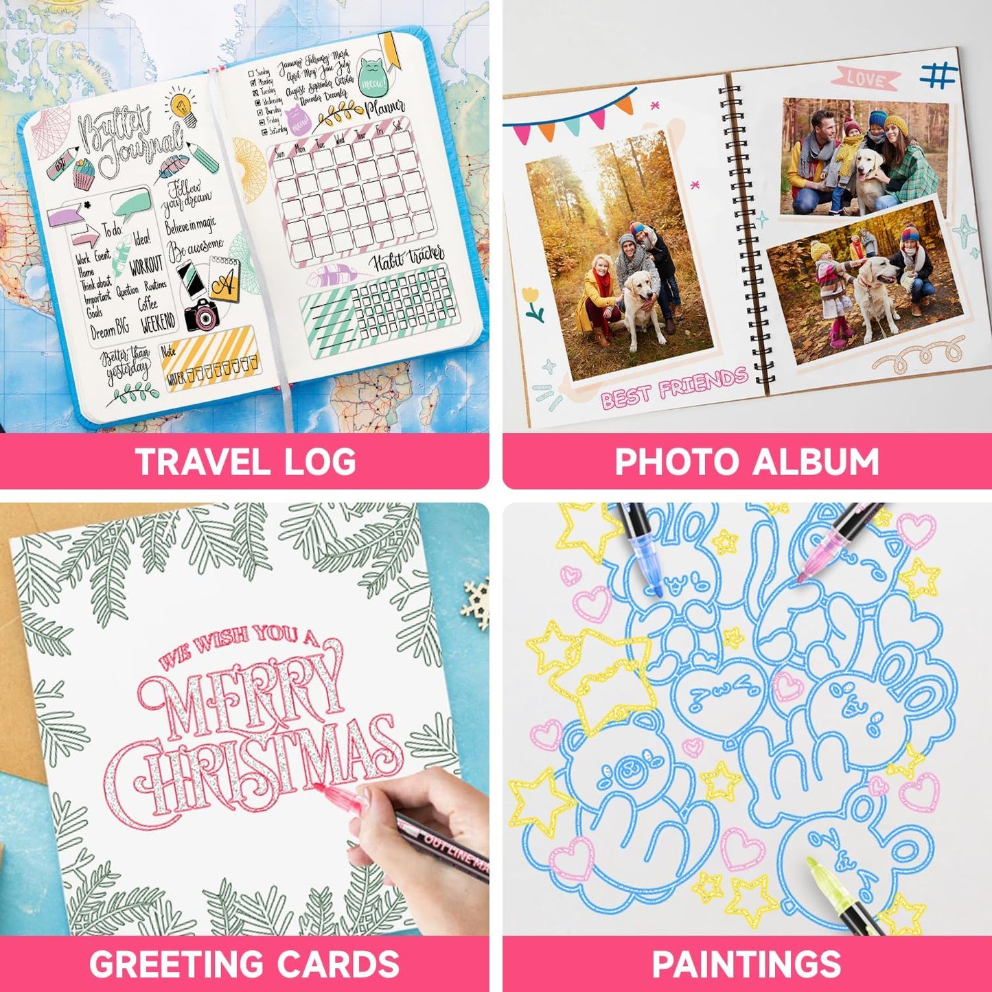 Stocking Stuffers, Outline Glitter Markers, Stocking Stuffers for Teen Girl Gifts Trendy Stuff, 12 Shimmer Markers Outline Pens for Art Supplies for Kids 9-12, Gifts for 4-12 Year Old Girls