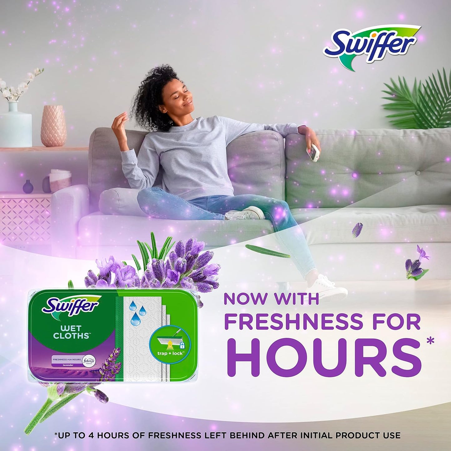 Swiffer Sweeper Wet Mopping Pad Refills for Floor Mop with Febreze Lavender Scent, 12 Count (Packaging May Vary)