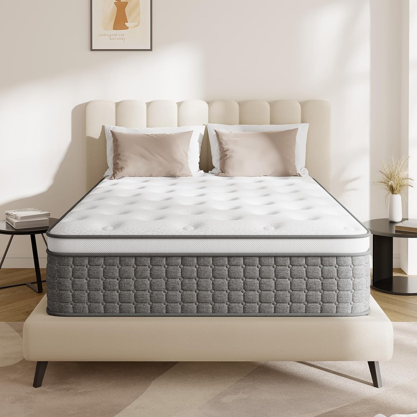 Mattress King Size, Medium Firm 14 Inch Mattresses with Extra Lumbar & Shoulder Support, Hybrid Mattress King with Gel Memory Foam Pain Relief - Fiberglass Free - No Odor - 365 Night Trial