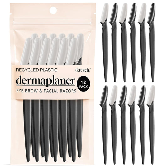 Kitsch Dermaplane Razor for Women Face – Face Razors for Women & Men, Eye Brow Razors & Face Shaver – Exfoliating Facial Razor & Dermaplaner as Skin Care Tool for Smoother Skin - Black, 12 pcs