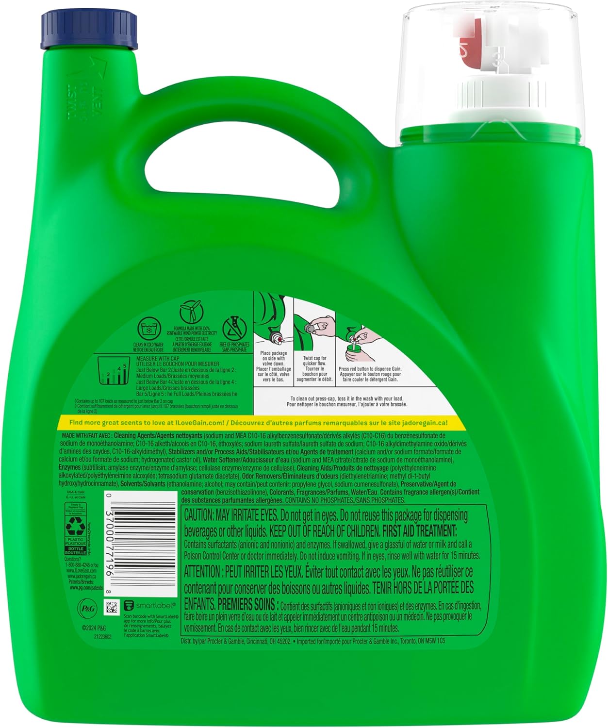 Gain + Aroma Boost Liquid Laundry Detergent, Moonlight Breeze Scent, 107 Loads, 154 Fl Oz, HE Compatible with Febreze and Oxi (125)