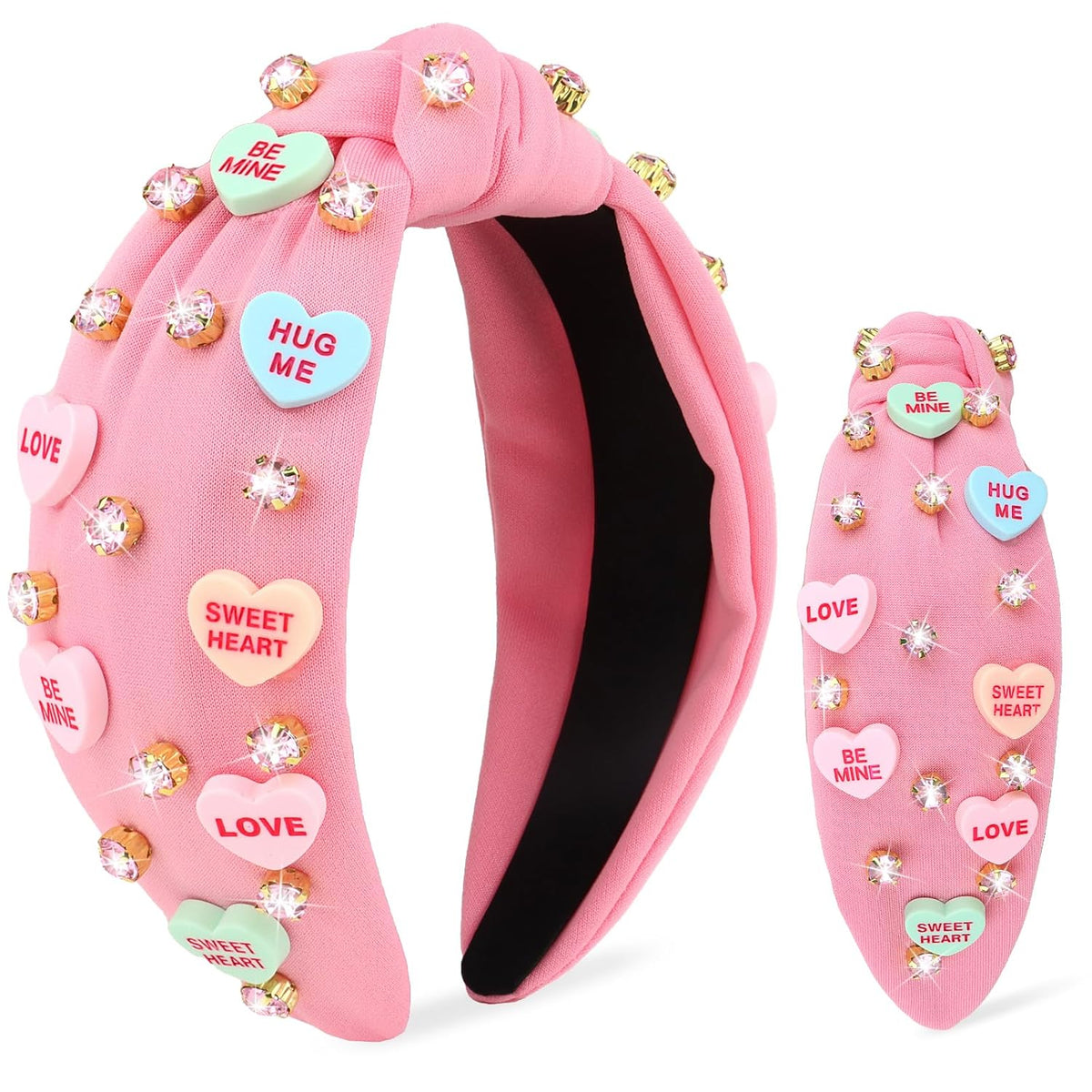 YARIEW Valentines Day Headbands for Women Love Sweet Heart Headband Pink Rhinestone Knotted Headband for Women Valentine Day Decorations Fashion Headband Hair Accessories