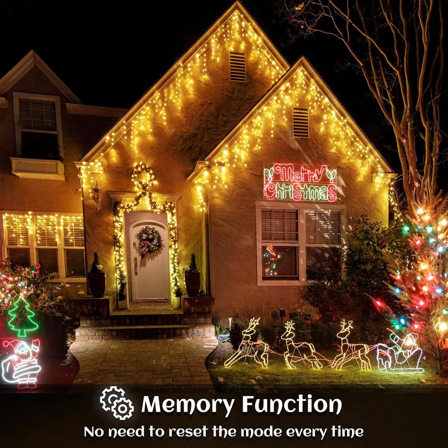 Icicle lights Outdoor - 33ft Christmas Lights with 400LED 75 Drops 8 Modes, Plug in Curtain String Lights Waterproof for Holiday Wedding Party Home Garden Bedroom Indoor Decoration, Warm White