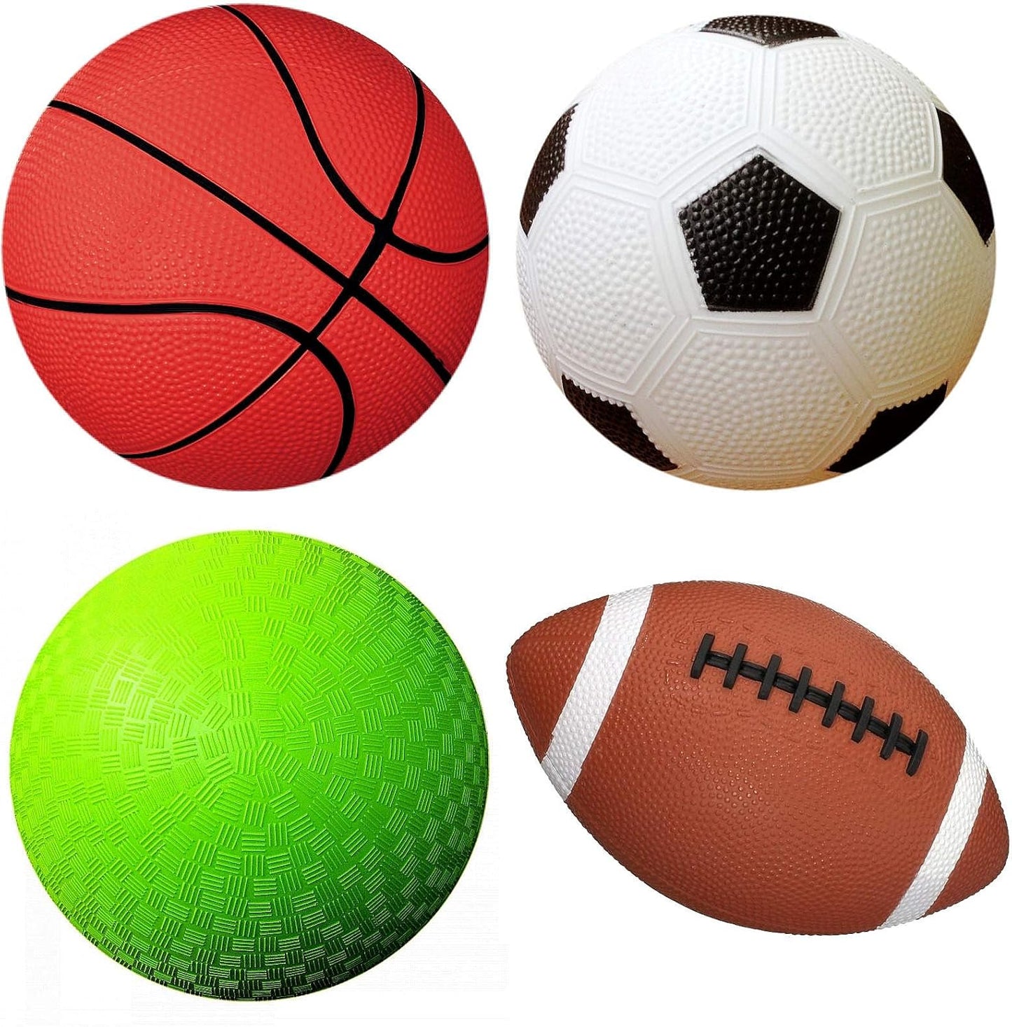 AppleRound 4-Pack Sports Balls for Toddlers & Kids with Pump – 5-Inch Soccer Ball, Basketball, Playground Ball & 6.5-Inch Football – Soft Small Balls for Indoor/Outdoor Play (Ages 2-7)
